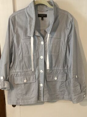Talbots Light Blue Pinstripe Utility Jacket with White Accents